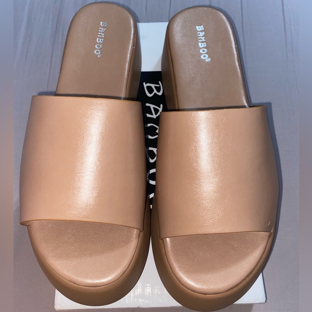Brand New Bamboo Slides Sandals Nude Agave Tan - Picture 2 of 5